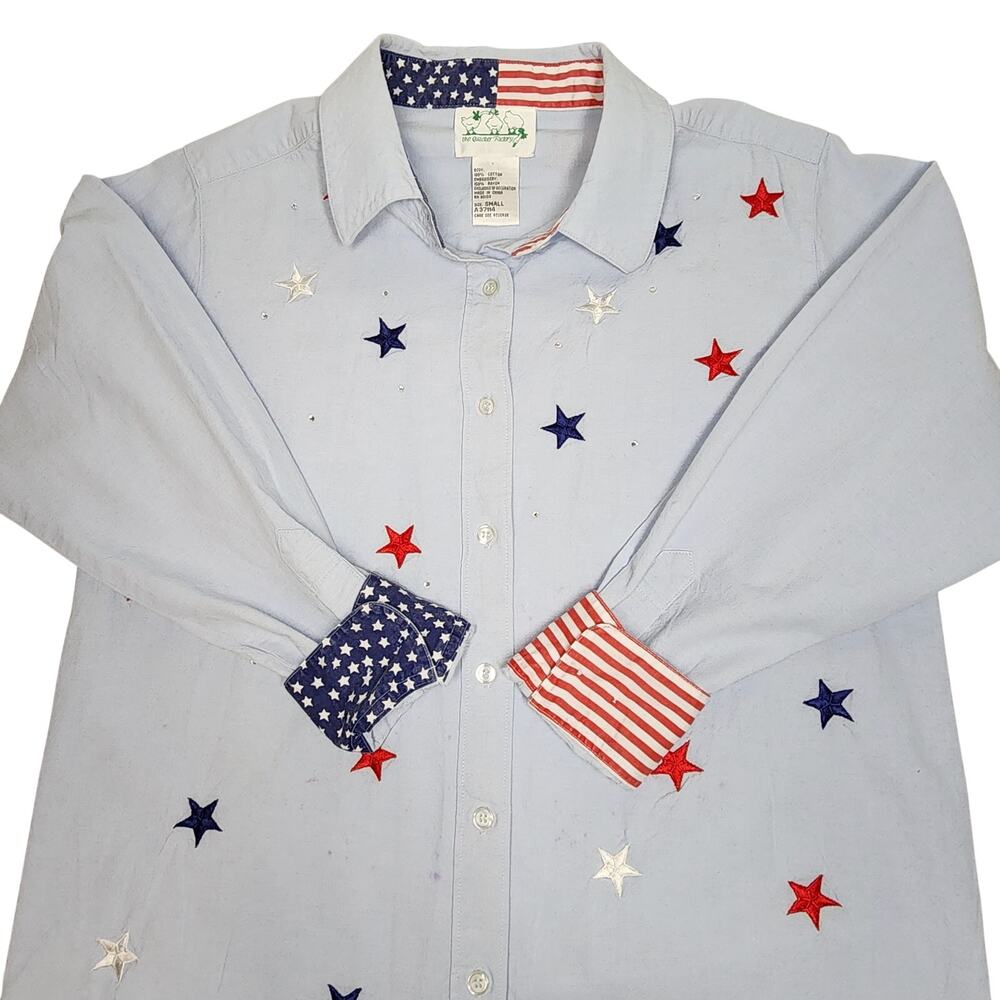 The Quacker Factory Red White & Blue Women's Button-Up Embroidered Stars Small